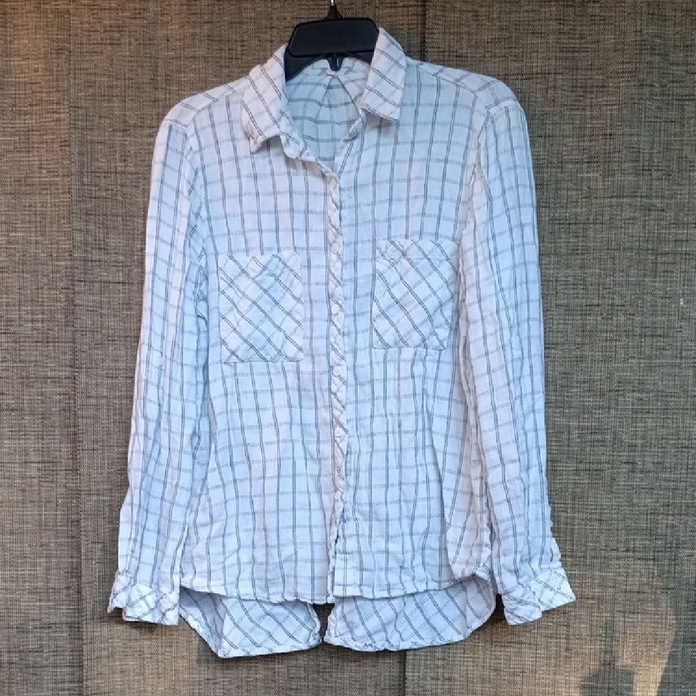 Laju White and Blue Linen Rayon Plaid Shirt